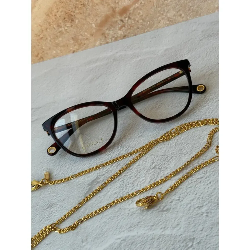 NEW Gucci GG1079O Brown Chain Cat Eye Eyeglasses Frames $650